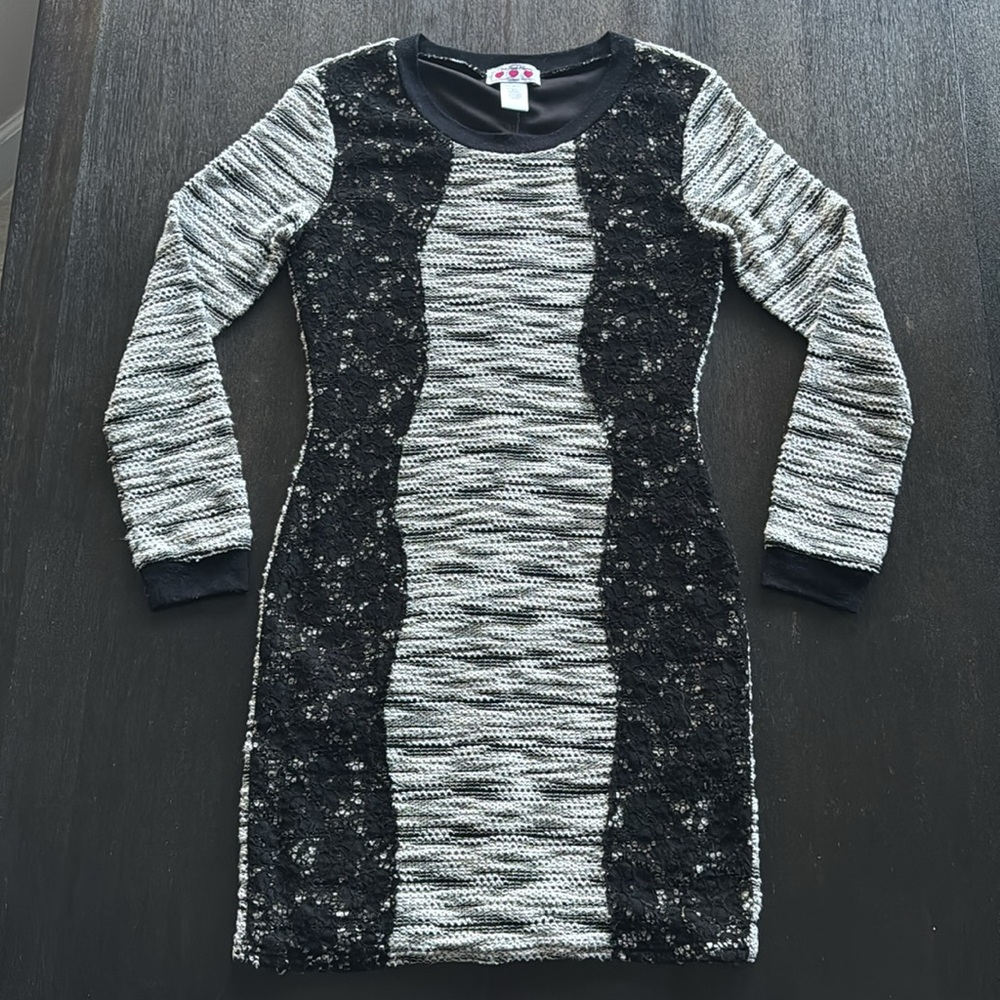 Three Pink Hearts Trixxi Black White Lace Bodycon Dress M Goth Grunge Halloween